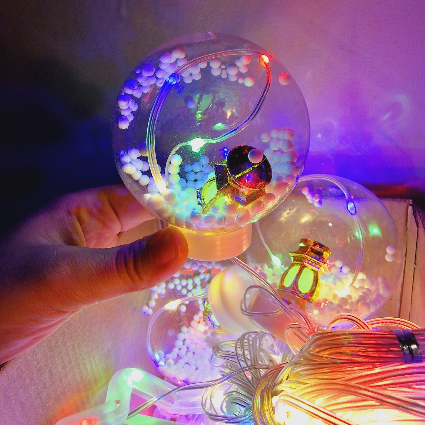 Guirlande lumineuse Ramadan 🌙✨ – Fanous et étoiles dans des bulles, multicolore