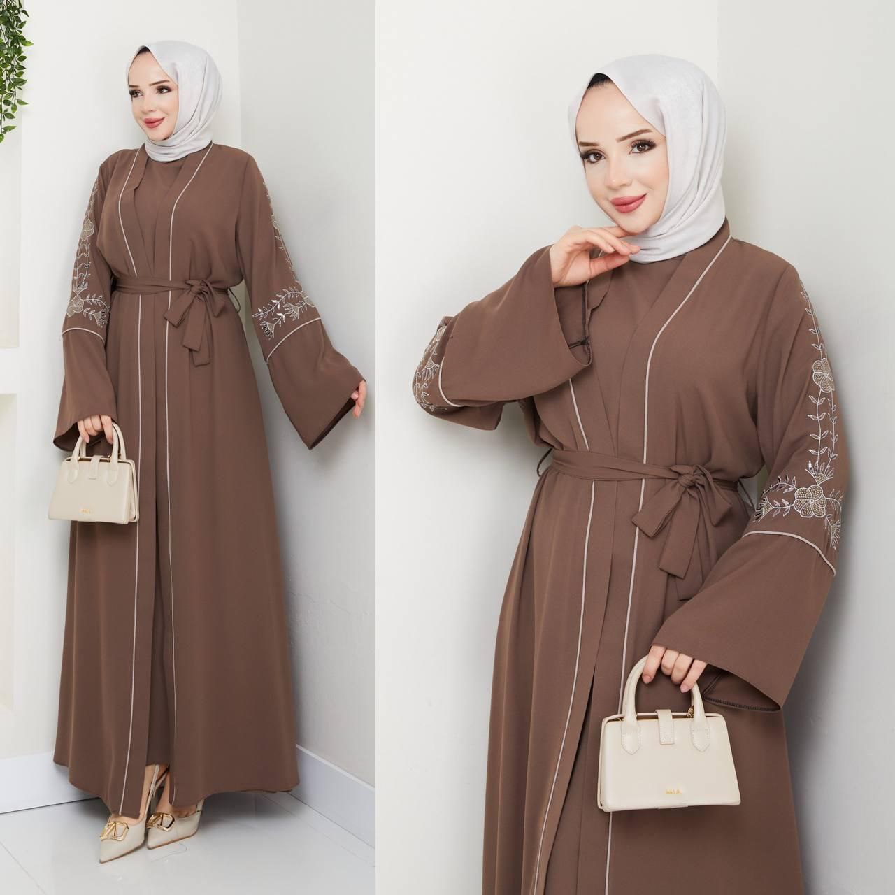 Abaya deux pièces en crêpe – Fabriquée en Turquie ✨