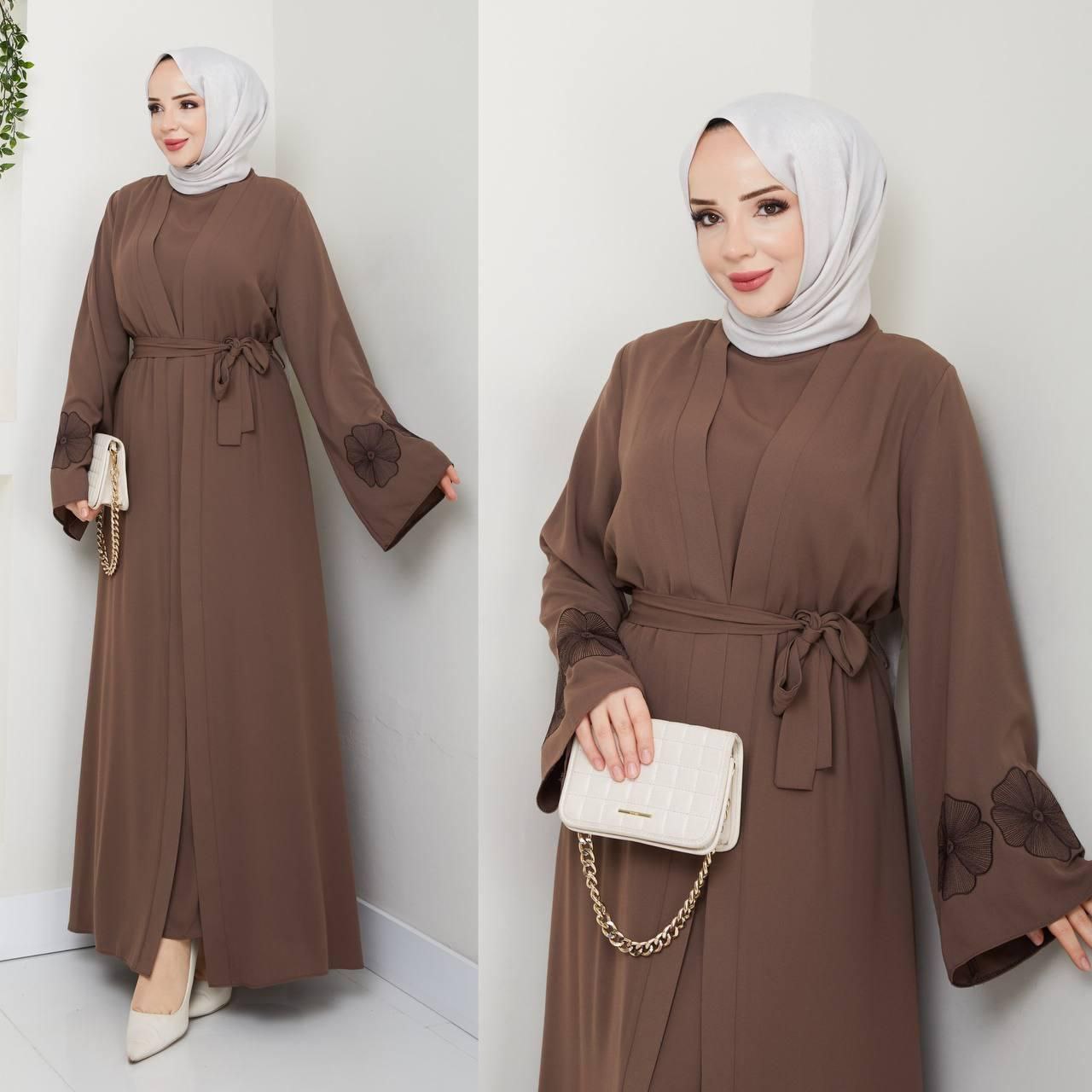 Abaya deux pièces en crêpe (Fabriqué en Turquie)🇹🇷
