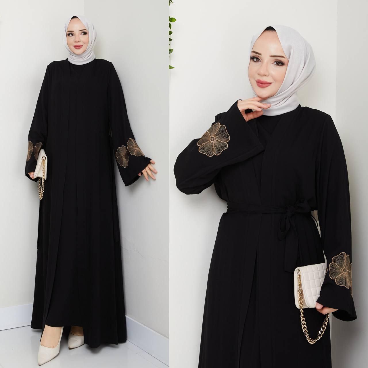 Abaya deux pièces en crêpe (Fabriqué en Turquie)🇹🇷