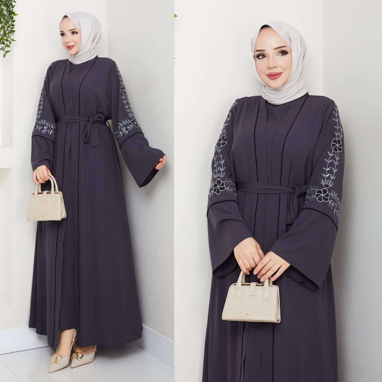 Abaya deux pièces en crêpe – Fabriquée en Turquie ✨