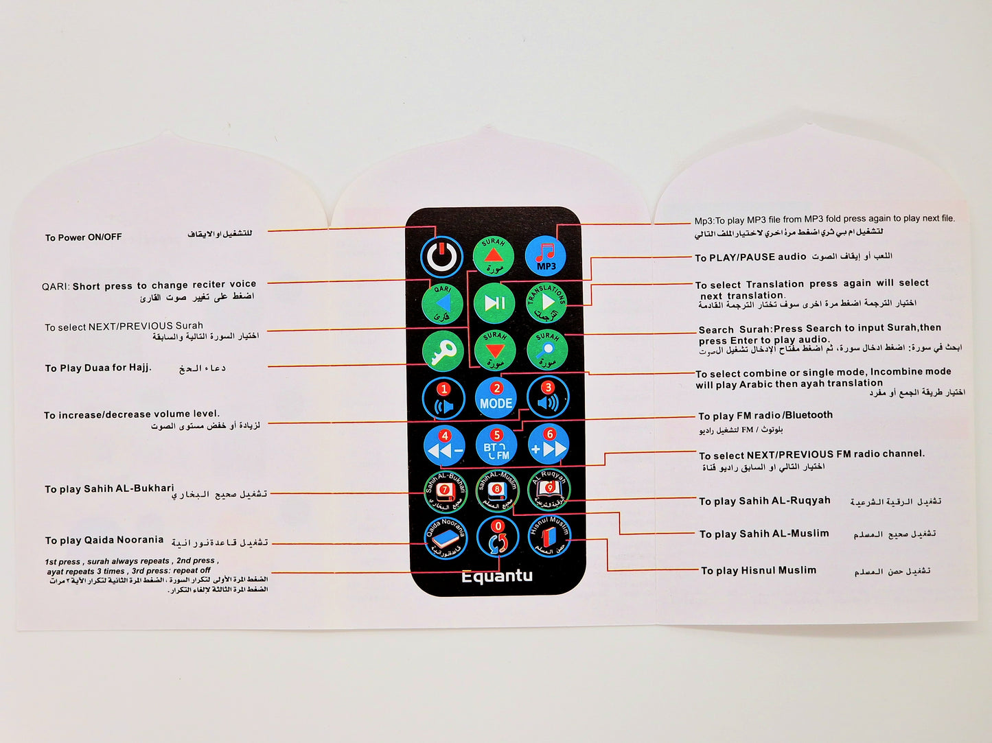 Lecteur Numérique du Coran HD avec Télécommande - Coran Complet et Traductions / Digital Quran Player,8GB TF Remote Control USB Muslim Quran Speaker