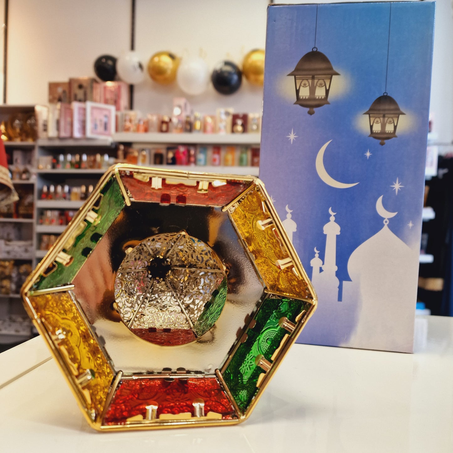 Fanous Ramadan en métal et verre coloré – Élégance orientale ✨🌙
