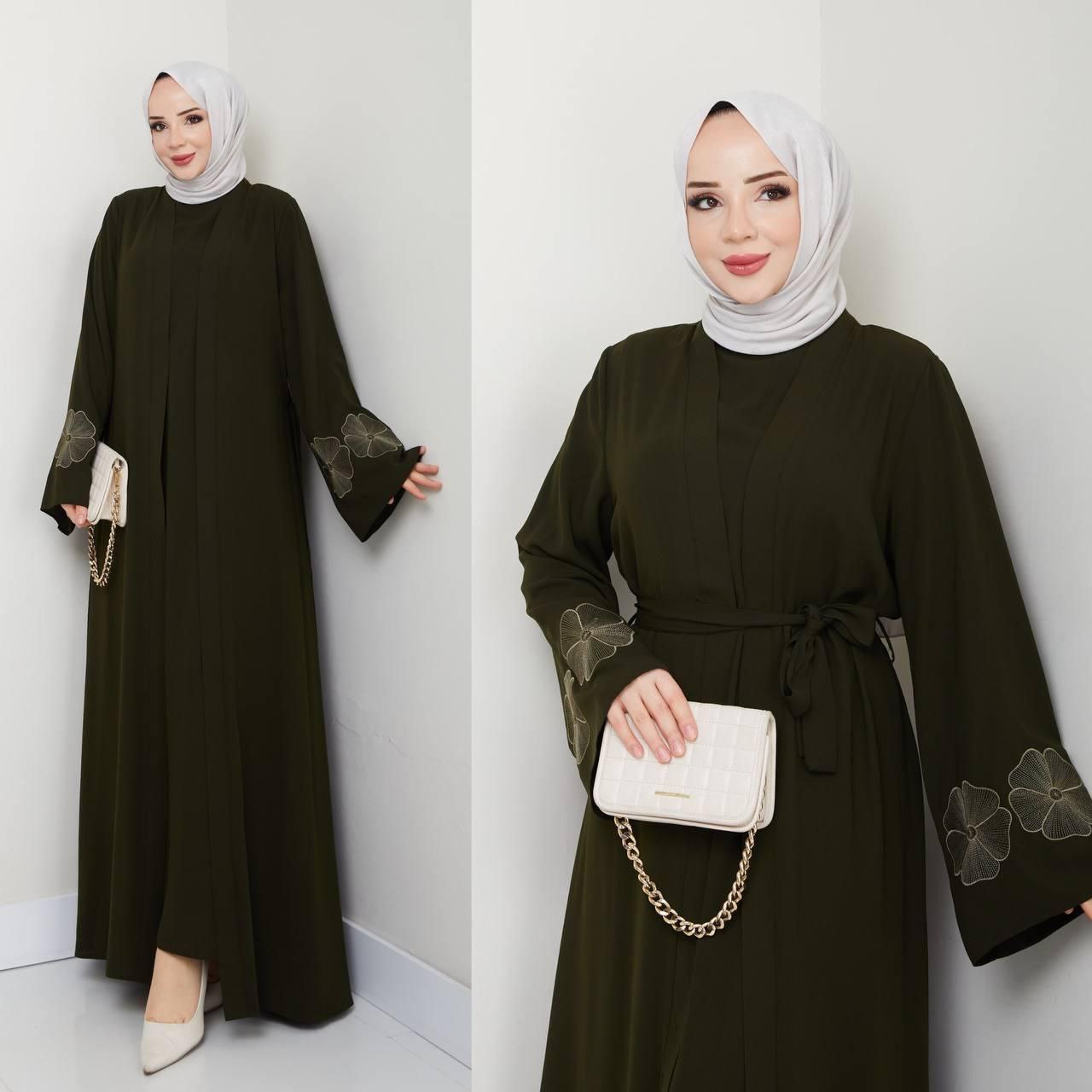 Abaya deux pièces en crêpe (Fabriqué en Turquie)🇹🇷