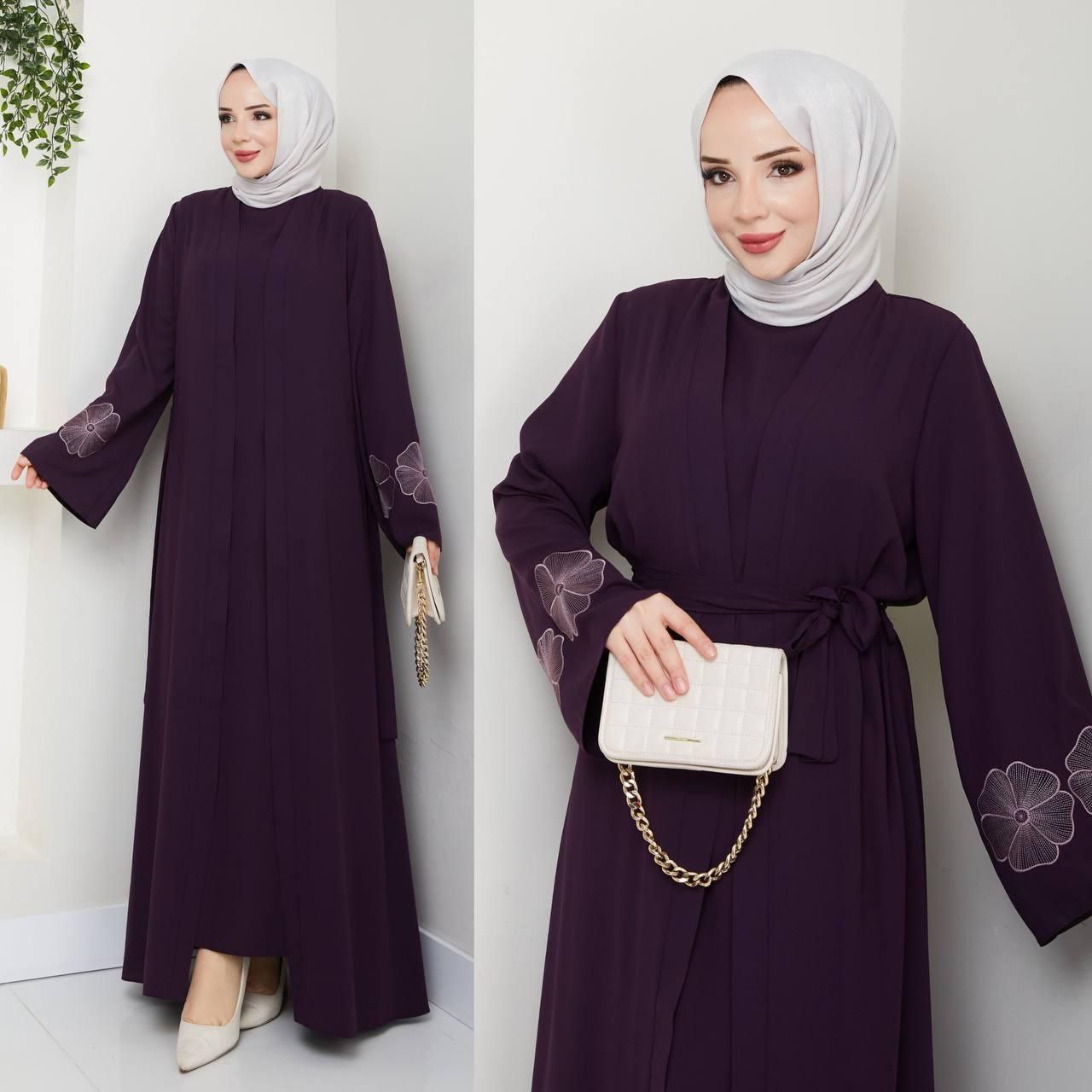 Abaya deux pièces en crêpe (Fabriqué en Turquie)🇹🇷