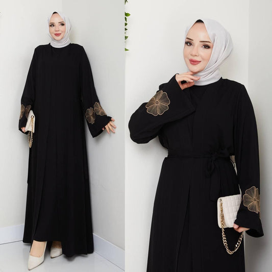 Abaya deux pièces en crêpe (Fabriqué en Turquie)🇹🇷