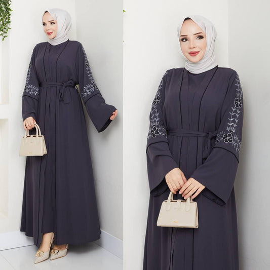 Abaya deux pièces en crêpe – Fabriquée en Turquie ✨