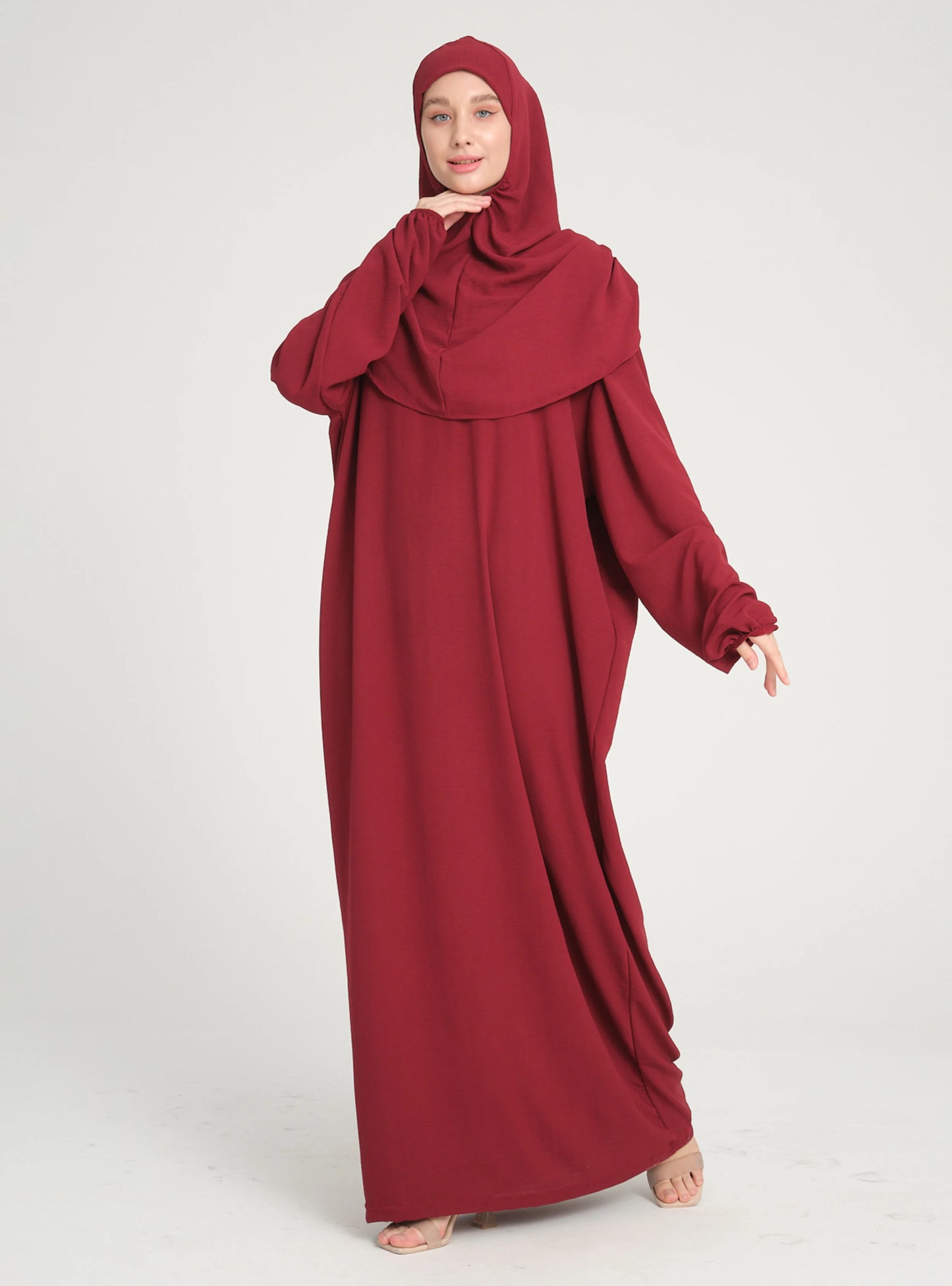 Tenue de prière une pièce avec hijab intégré – Tissu Aerobin